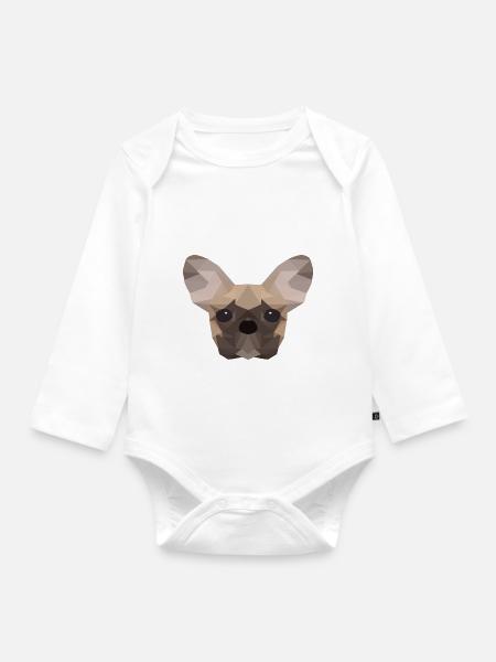 French Bulldog Low Poly - Baby Bio-Langarm-Body - Weiß