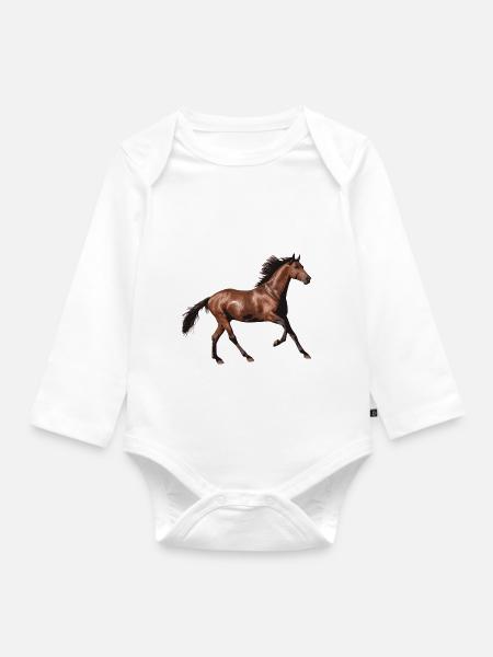 Pferd - Baby Bio-Langarm-Body - Weiß