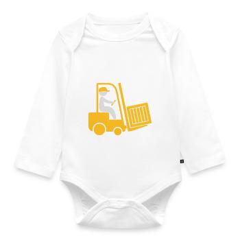 A Forklift Transporting A Box - Organic Longsleeve Baby Bodysuit - white - Front
