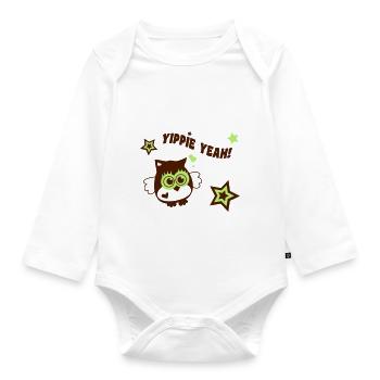 Eule - Yippie Yeah! - Baby Bio-Langarm-Body - Weiß - Vorne