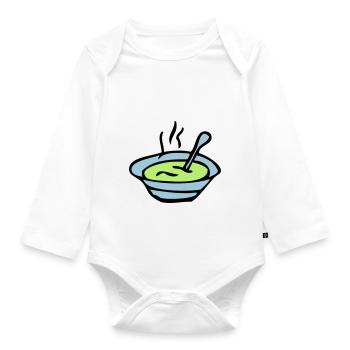 soup bowl plate - Organic Longsleeve Baby Bodysuit - white - Front
