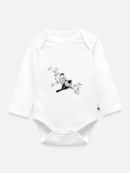 Vögel Ast Skizze - Baby Bio-Langarm-Body - Weiß