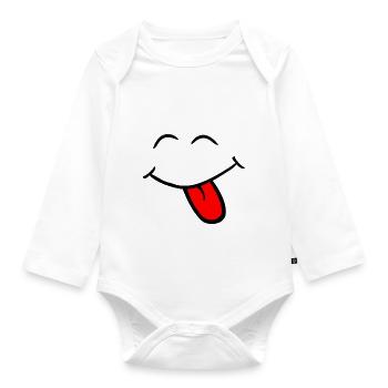 Boo! Smiley, dass die Zunge zieht - Baby Bio-Langarm-Body - Weiß - Vorne