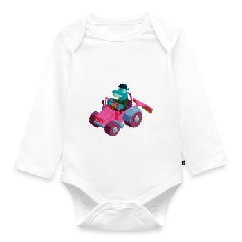 Hippo in a tractor - Organic Longsleeve Baby Bodysuit - white - Front
