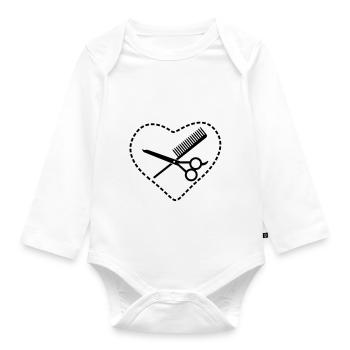 Peigne et ciseaux en coeur / peigne et ciseaux - Body Bébé bio manches longues - blanc - Devant
