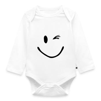 Wink Smiley - Organic Longsleeve Baby Bodysuit - white - Front