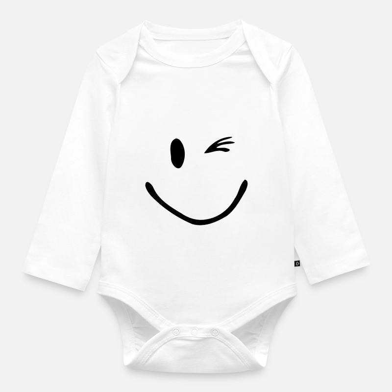 Zwinker Smiley - Baby Bio-Langarm-Body - Weiß