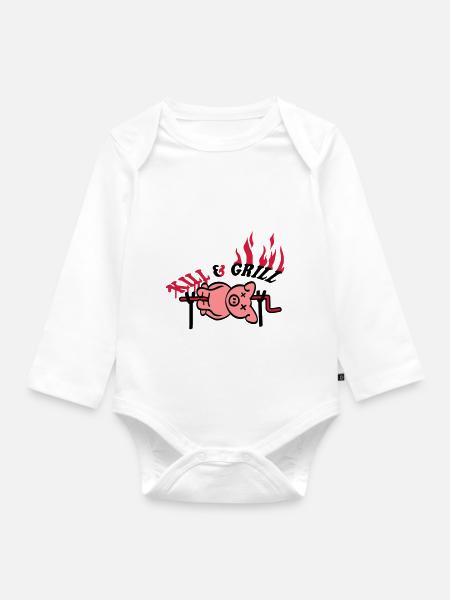 Kill And Grill Pig - Organic Longsleeve Baby Bodysuit - white