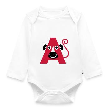 letter A - Organic Longsleeve Baby Bodysuit - white - Front