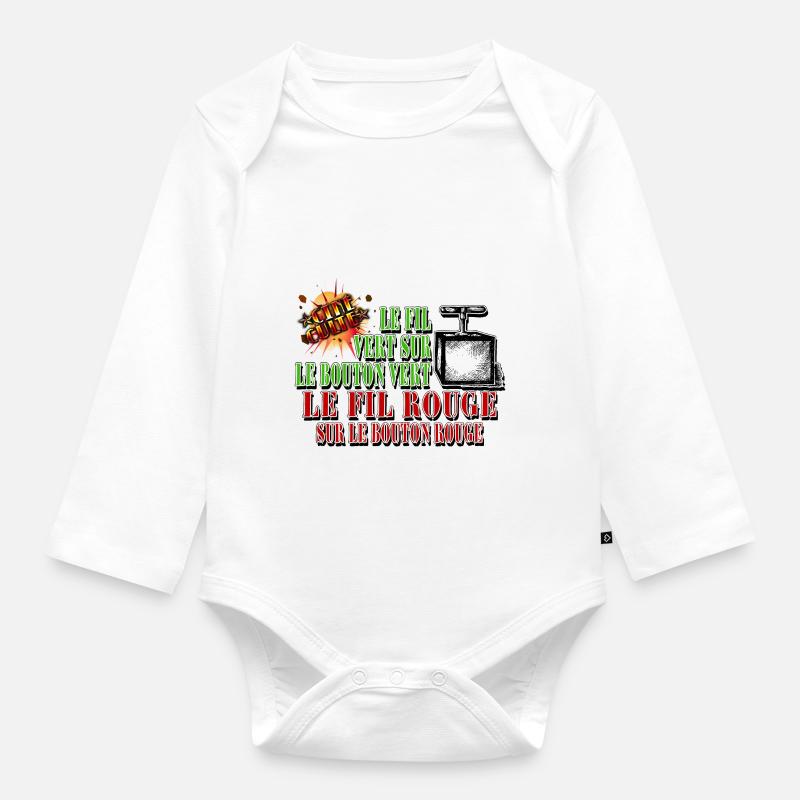le fil vert sur le bouton vert - Body Bébé bio manches longues - blanc