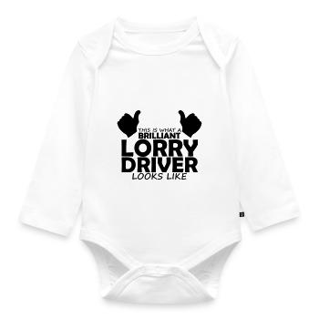 brilliant lorry driver - Organic Longsleeve Baby Bodysuit - white - Front