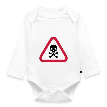 skull danger triangle panel 280) - Organic Longsleeve Baby Bodysuit - white - Front