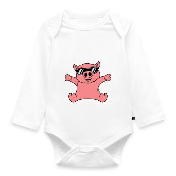 cool sunglasses sitting friendly small child baby - Organic Longsleeve Baby Bodysuit - white - Front