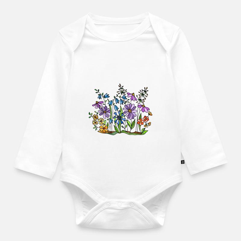 Fleur - Body Bébé bio manches longues - blanc