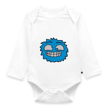 Hairy monster face - Organic Longsleeve Baby Bodysuit - white - Front