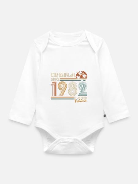 1982 Vintage Jahrgang Geburtstag Retro Geschenk - Baby Bio-Langarm-Body - Weiß