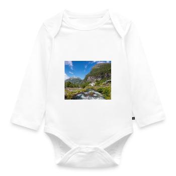 Geiranger panorama Storseterfossen Norwegen - Baby Bio-Langarm-Body - Weiß - Vorne