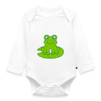 Frog sits water lily Seeblatt - Organic Longsleeve Baby Bodysuit - white - Front