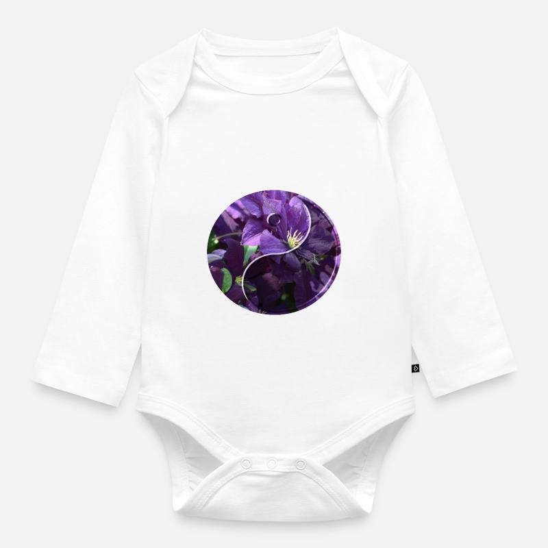 Blumen yin yang - Baby Bio-Langarm-Body - Weiß