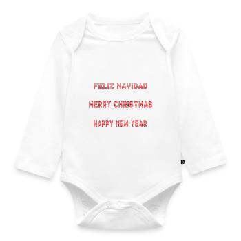feFeliz Navidad and Merry Christmas And Happy Eve - Organic Longsleeve Baby Bodysuit - white - Front