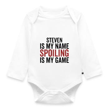 Steven ist mein Name Spoiling ist mein Spiel - Baby Bio-Langarm-Body - Weiß - Vorne