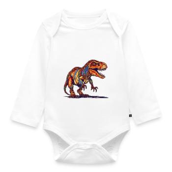 Pixel Dino im Stil alter Videospiele Grafik - Baby Bio-Langarm-Body - Weiß - Vorne