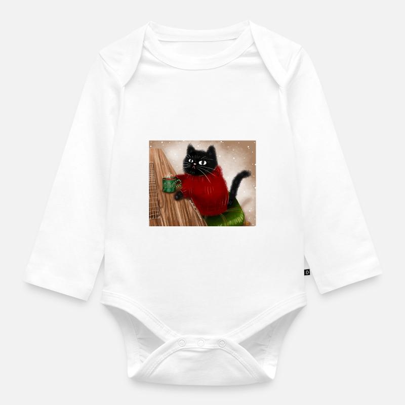 Chat en pull - Body Bébé bio manches longues - blanc