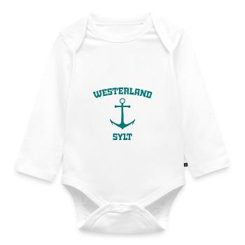 Westerland - Sylt - Nordsee - Anker - Möwe - Insel - Baby Bio-Langarm-Body - Weiß - Vorne