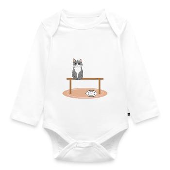 Cat on table - Organic Longsleeve Baby Bodysuit - white - Front