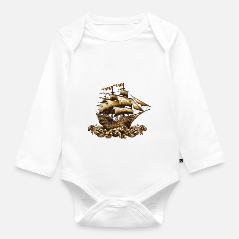 bateau - Body Bébé bio manches longues - blanc