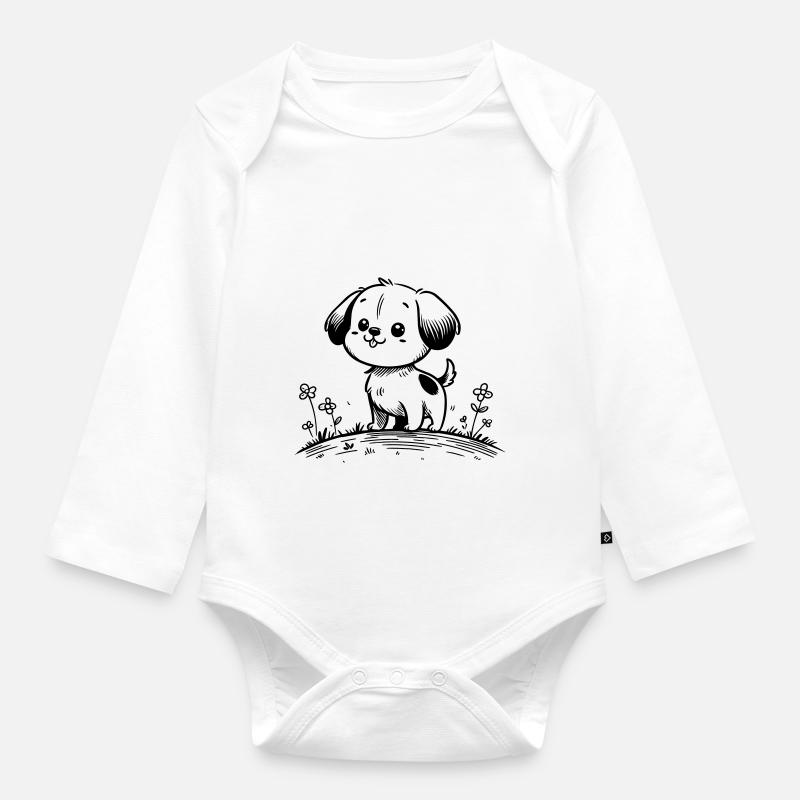 Chien - Body Bébé bio manches longues - blanc