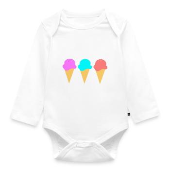 Eis Eiscreme Erdbeere Erdbeereis Sommer Festival - Baby Bio-Langarm-Body - Weiß - Vorne