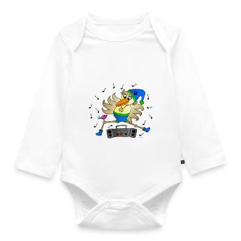 Weird Bird Dancer with Ghetto Blaster Fun Comic - Organic Longsleeve Baby Bodysuit - white - Front
