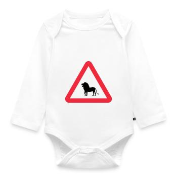 Achtung Löwen-Warnung - Baby Bio-Langarm-Body - Weiß - Vorne