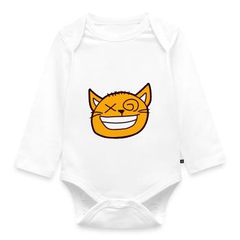 Insane Cat Squints Funny Crazy Grimace - Organic Longsleeve Baby Bodysuit - white - Front