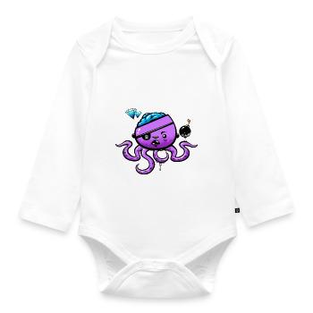 Pirate Octopus with Bomb - Organic Longsleeve Baby Bodysuit - white - Front