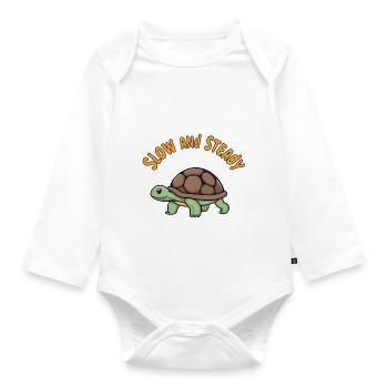 Serene Green Sea Turtle on Sandy Shores - Organic Longsleeve Baby Bodysuit - white - Front