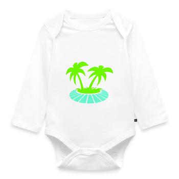 2 Palmen Insel Baum Strand Urlaub Kokosnuss Meer - Baby Bio-Langarm-Body - Weiß - Vorne