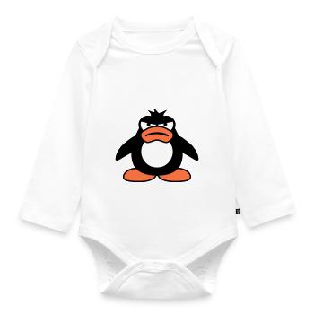 Penguin Angry Unhappy Bad Mood - Organic Longsleeve Baby Bodysuit - white - Front
