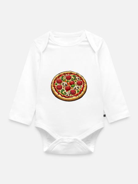 pizza - Baby Bio-Langarm-Body - Weiß