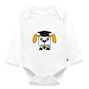 Dog School Graduation Certificate Gymnasium College Abi - Organic Longsleeve Baby Bodysuit - white - Front