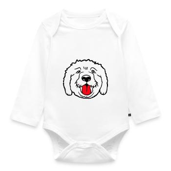 Dear dog sticks out his tongue happily - Organic Longsleeve Baby Bodysuit - white - Front