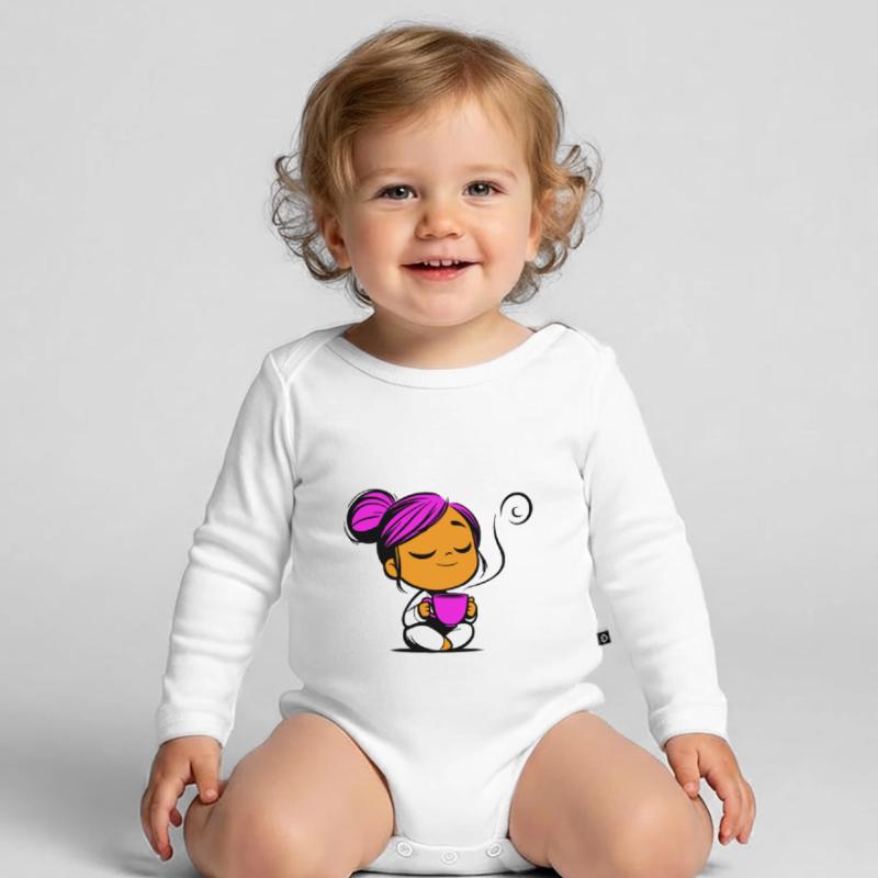 Tassmine enspannt mit einer Tasse Tee oder Kaffee Baby Bio-Langarm-Body