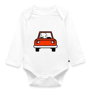 Bird Driving Car Driver Driving License Mobile - Organic Longsleeve Baby Bodysuit - white - Front