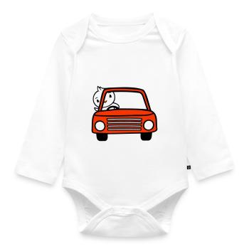 Duck waving car driver driving fast vehicle - Organic Longsleeve Baby Bodysuit - white - Front