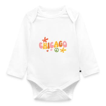 Chicago 70er Jahre Hippie - Baby Bio-Langarm-Body - Weiß - Vorne