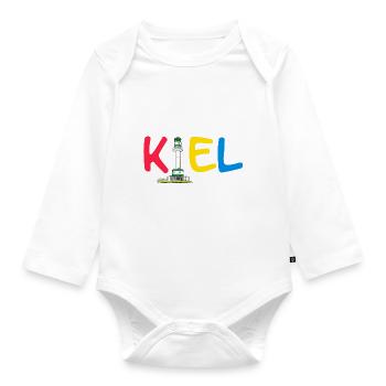 Kiel Logo - Friedrichsorter Leuchtturm (bunt) - Baby Bio-Langarm-Body - Weiß - Vorne