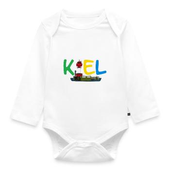Kiel Leuchtturm Logo (bunt) - Baby Bio-Langarm-Body - Weiß - Vorne
