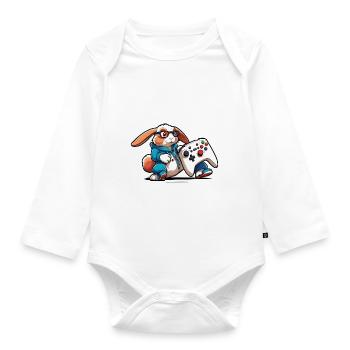 Gamer bunny with controller for cool gamers - Organic Longsleeve Baby Bodysuit - white - Front