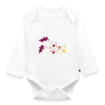 Weihnachtssterne und Engel Sternenengel Gelb Rot - Baby Bio-Langarm-Body - Weiß - Vorne